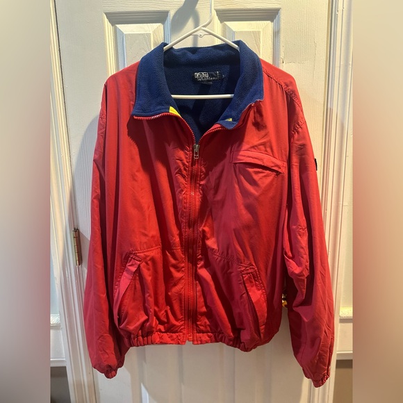 Vintage 90s Polo Ralph Lauren Fleece‎ Lined Red Windbreaker Jacket Sz Large